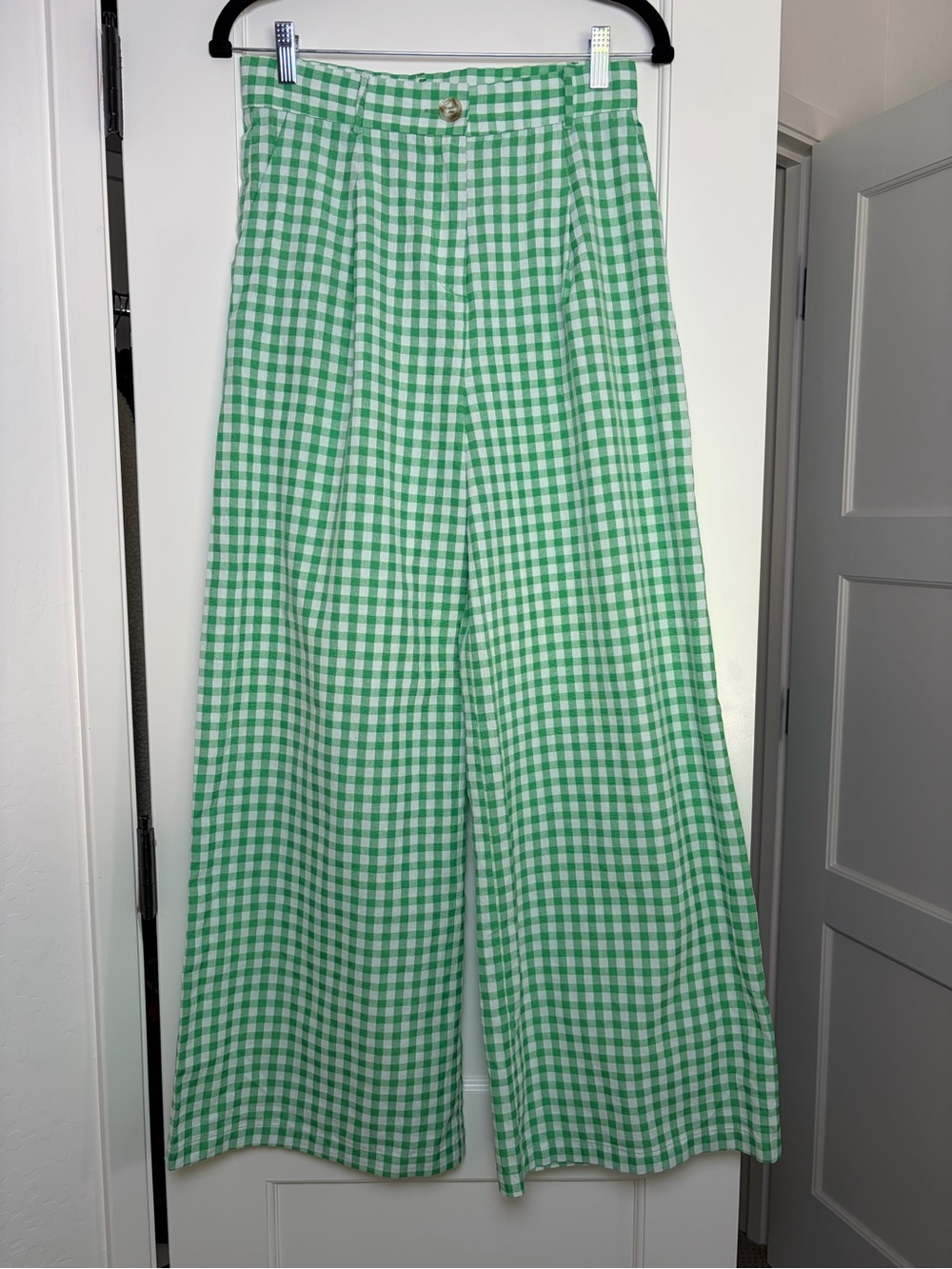 FRNCH Paris Gingham Checked Trouser Green Cotton Blend (Medium)